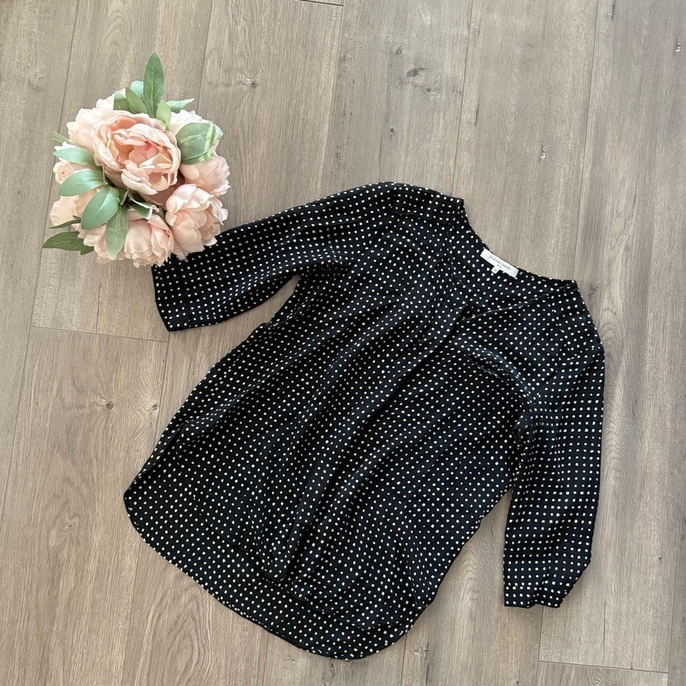 Gerard Darel Black & White Gingham Silk Button Down Blouse